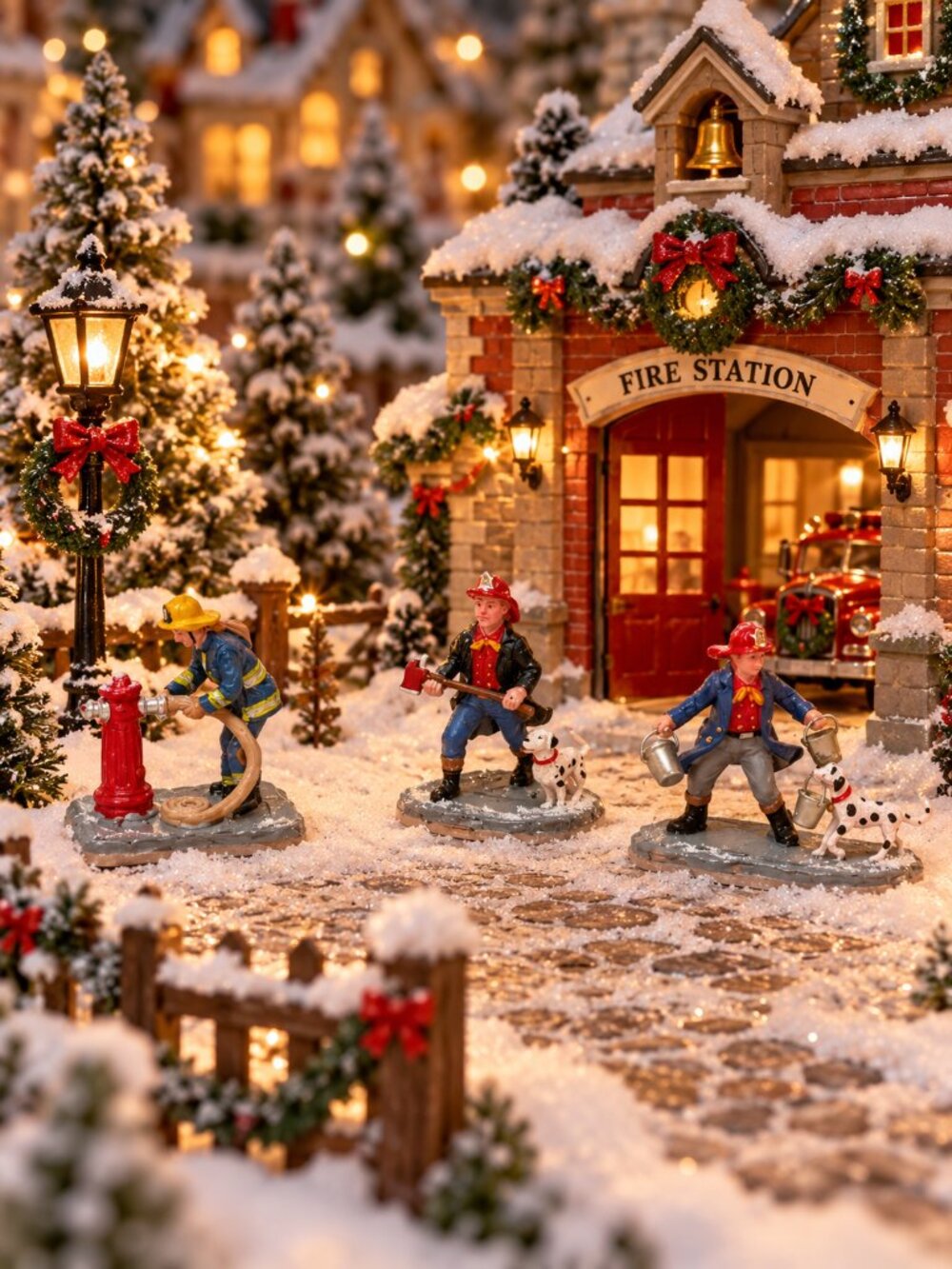 Lemax Christmas Village Firefighter Figurines Lot of 3 Firemen & Dalmatians